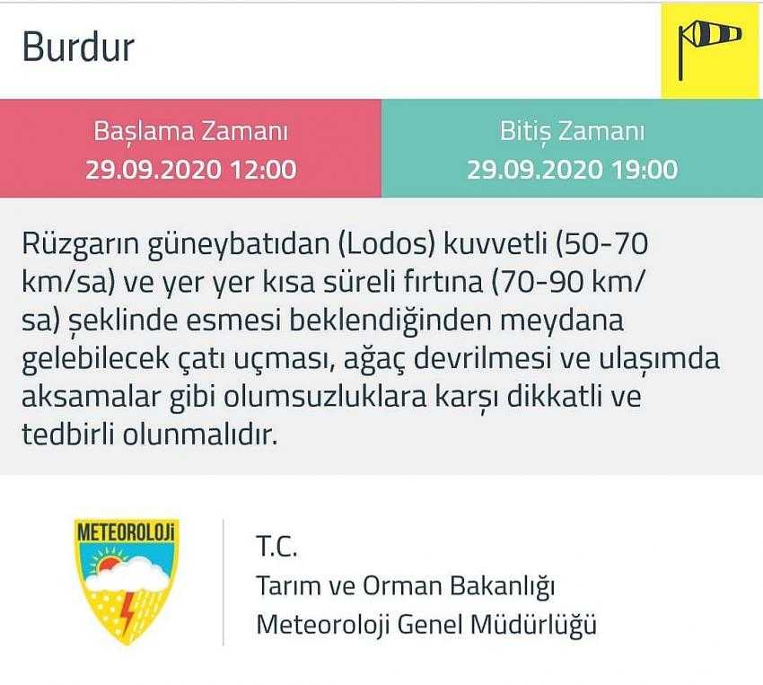 Meteoroloji Uyardı Burdur ve 3 İlçesi'nde Fırtına Uyarısı