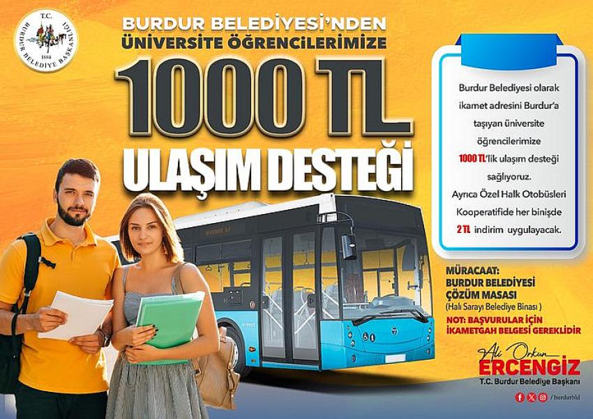 İkametini Burdur’a alan öğrenciye 1000 TL Ulaşım desteği