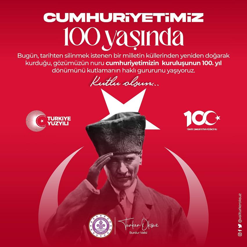 Burdur Valisi Öksüz'ün Cumhuriyet Bayramı Mesajı